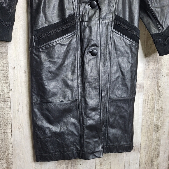 Winlet Long Leather Jacket. Black Paisley Size Small. - Picture 4 of 16